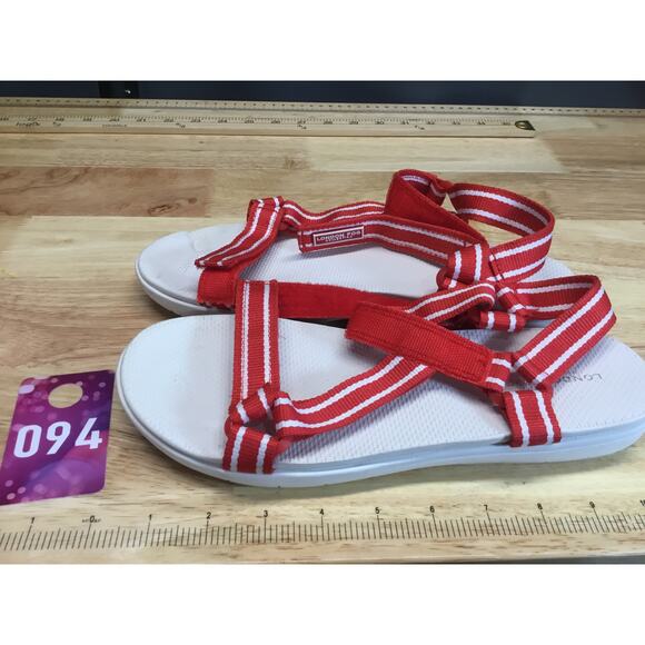 London Fog Collection Shore Club Sandals Women's Red Round Toe Strappy Wedge - Picture 4 of 6